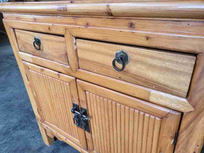 Vintage 20thC small Chinese cupboard cabinet 2 drawers square legs