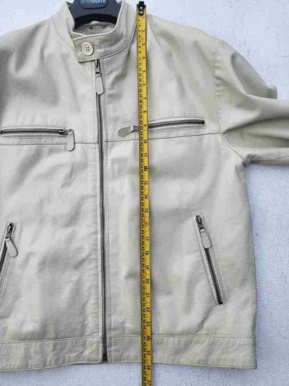 Men's cream leather biker jacket 42" M