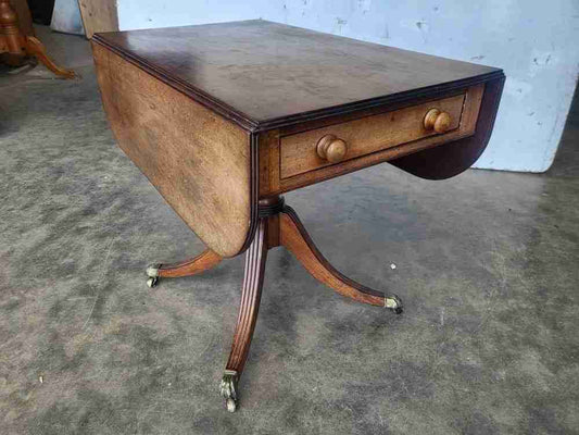 Antique Georgian pedestal drop leaf occasional dining table drawers