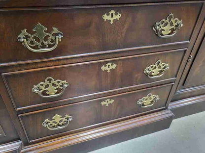 Large antique repro glazed bookcase cabinet cupboard drawers