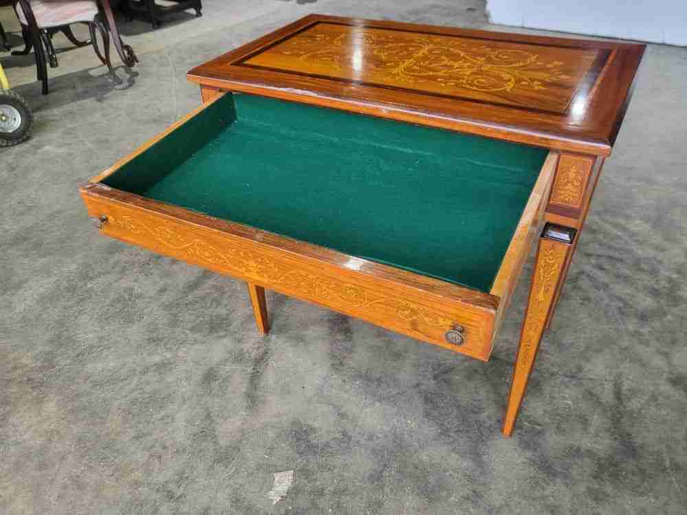 Sheraton revival antique inlaid writing desk drawer table