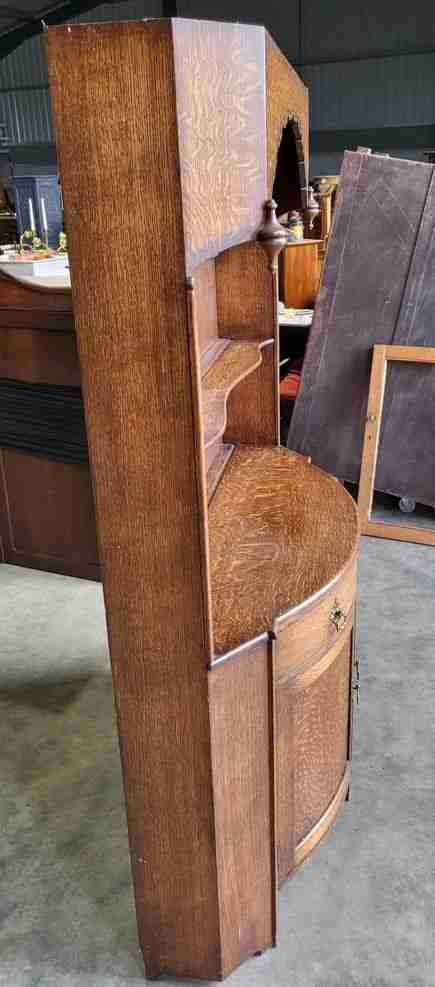 Antique repro oak bow front dresser cupboard drawers shelves cabinet