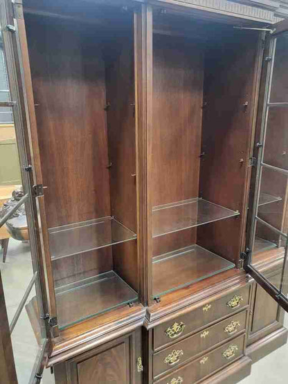 Large antique repro glazed bookcase cabinet cupboard drawers
