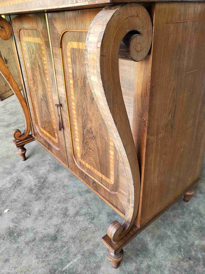 Antique inlaid small sideboard cupboard curved columns