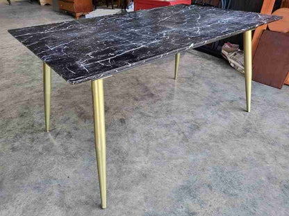 Vintage 70's style extending marble effect  dining table brass legs