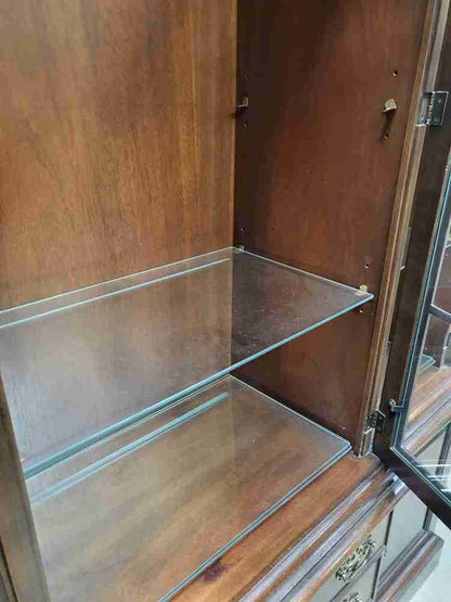 Large antique repro glazed bookcase cabinet cupboard drawers