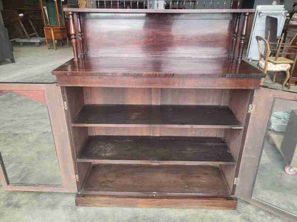 Antique Victorian small rosewood chiffonier sideboard glazed doors gallery