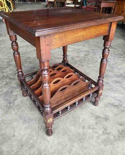 Antique Edwardian 2 tier mahogany square side end lamp table music filing