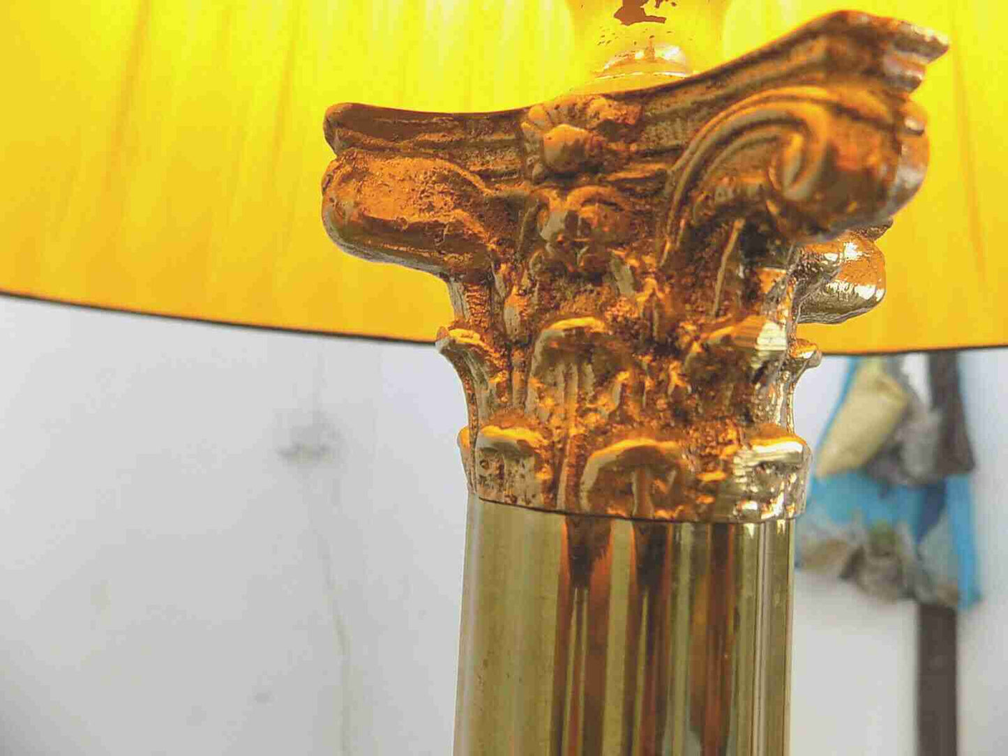 Large brass table lamp with black shade