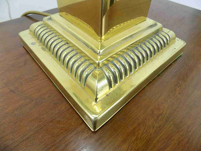 Large brass table lamp with black shade