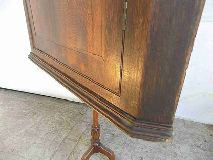 Victorian large oak corner cabinet with crimped shelves